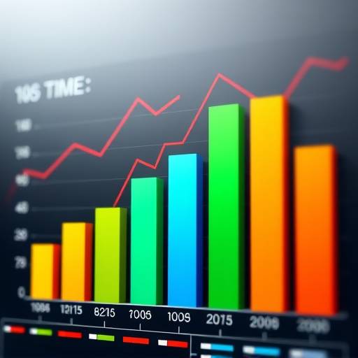 A bar chart showing website traffic over time, with different colored bars representing different pages or traffic sources.