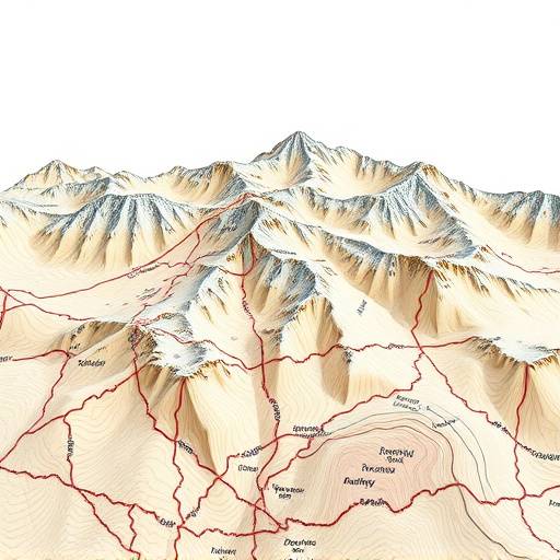 A detailed topographical map of a mountain range