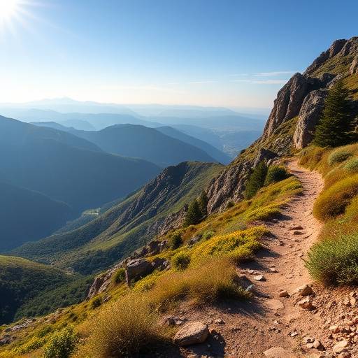 A scenic view of mountains with hiking trails